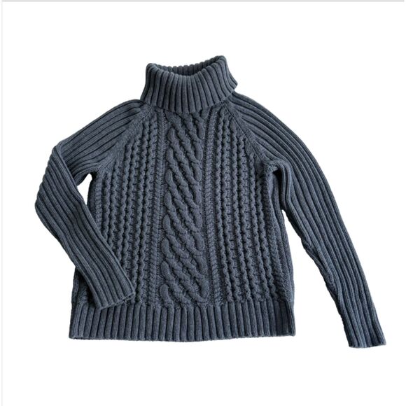 Banana Republic Cable Knit Turtleneck Fisherman Sweater Charcoal Sz LARGE Cozy - Picture 1 of 8